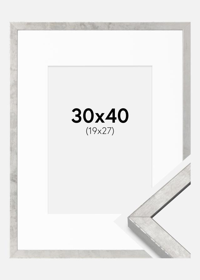 Cadre Ares Argent 30x40 cm - Passe-partout Blanc 20x28 cm