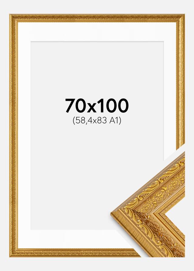 Cadre Ornate Or 70x100 cm - Passe-partout Blanc 59,4x84 cm