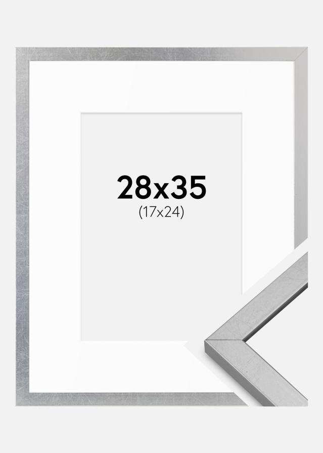 Cadre Minerva Argent 28x35 cm - Passe-partout Blanc 18x25 cm