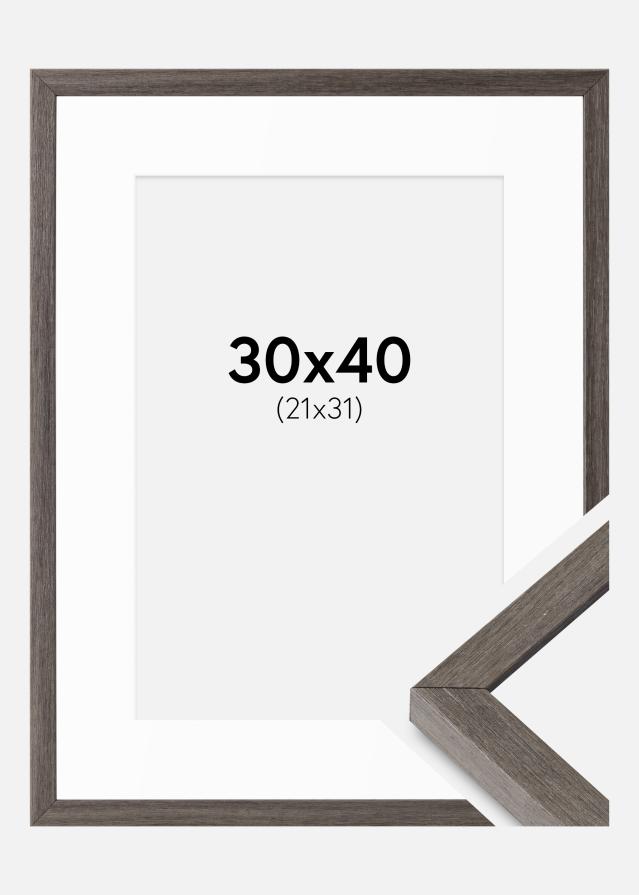 Cadre Ares Chêne Gris 30x40 cm - Passe-partout Blanc 22x32 cm