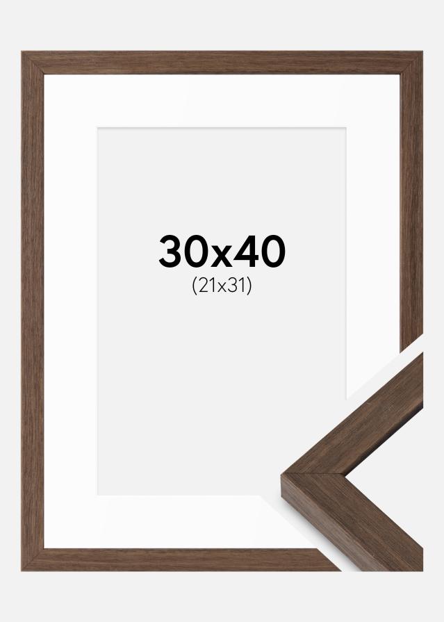 Cadre Hermes Noyer 30x40 cm - Passe-partout Blanc 22x32 cm