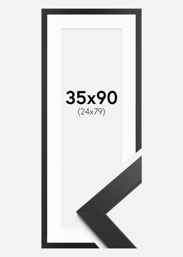 Cadre noir bois 35x90 cm - Passe-partout Blanc 25x80 cm