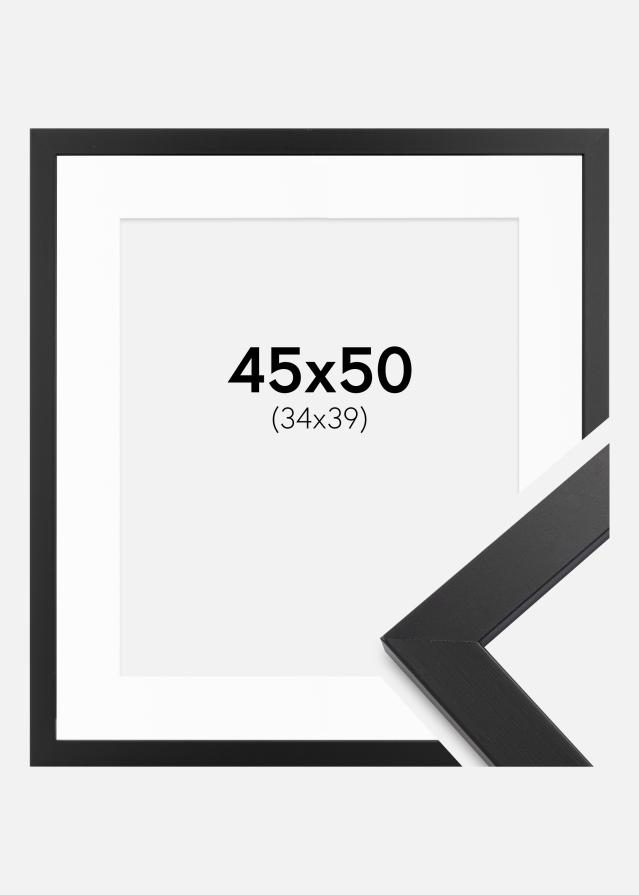 Cadre noir bois 45x50 cm - Passe-partout Blanc 35x40 cm