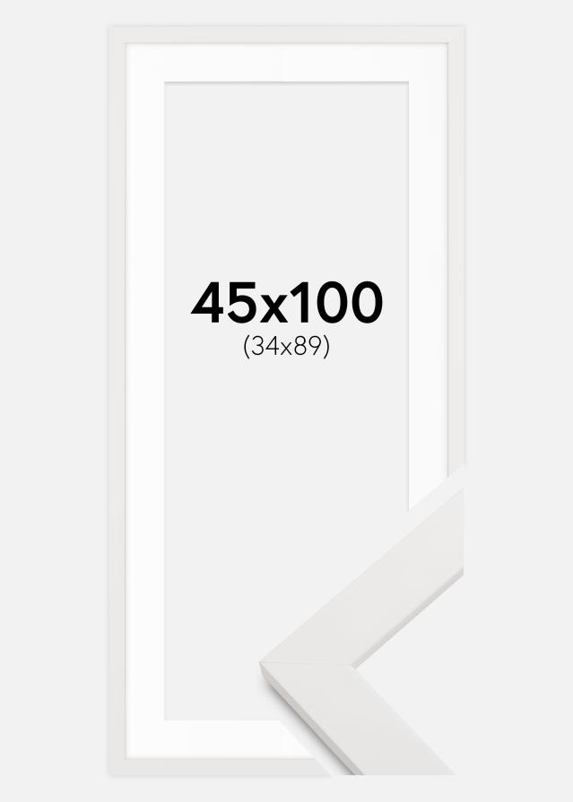 Cadre blanc bois 45x100 cm - Passe-partout Blanc 35x90 cm
