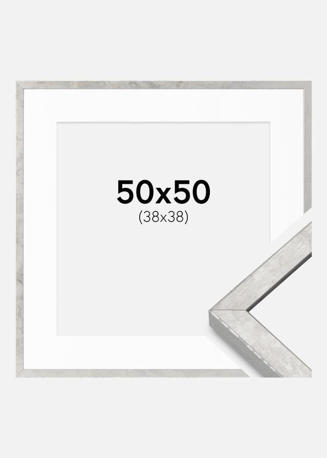 Cadre Ares Argent 50x50 cm - Passe-partout Blanc 39x39 cm
