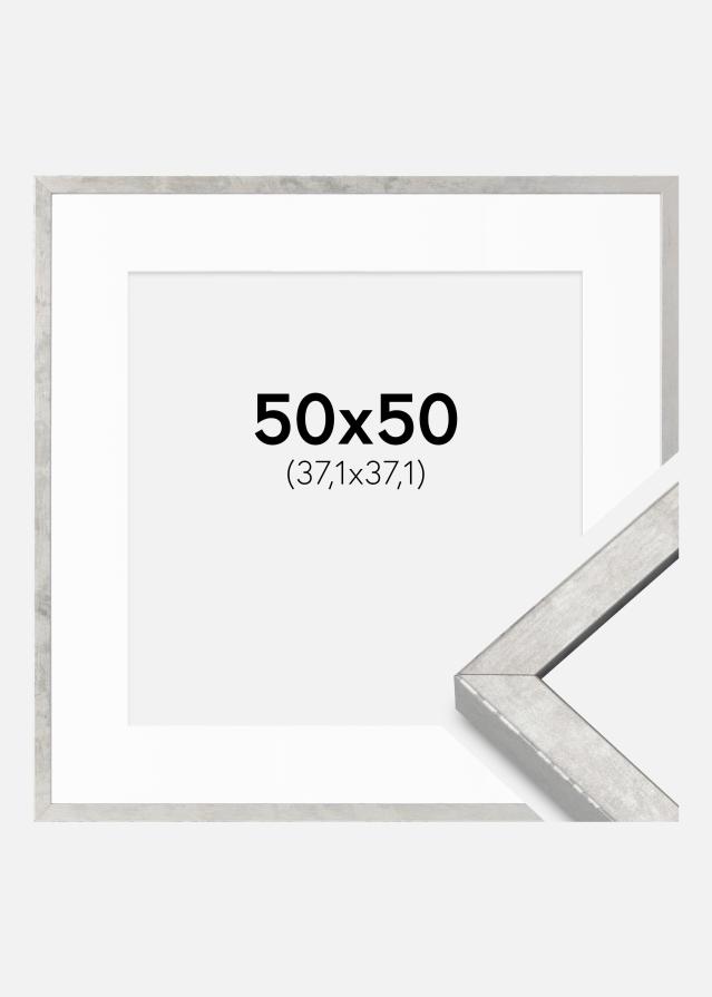 Cadre Ares Argent 50x50 cm - Passe-partout Blanc 15x15 inches
