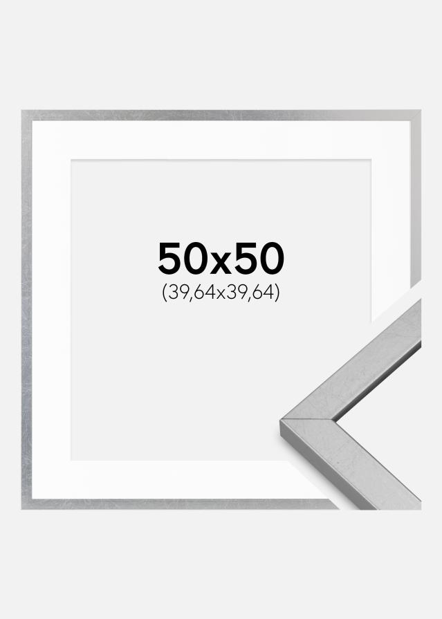 Cadre Minerva Argent 50x50 cm - Passe-partout Blanc 16x16 inches