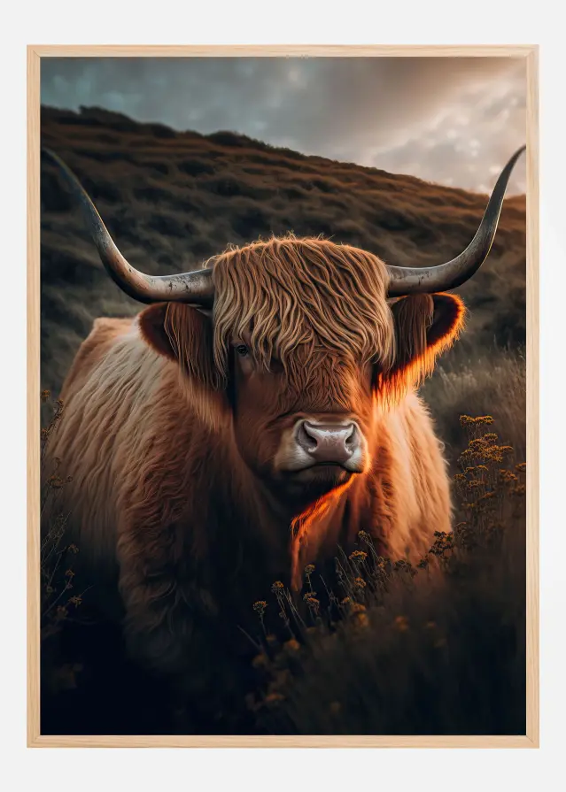 Highland Cow With Big Horns Poster