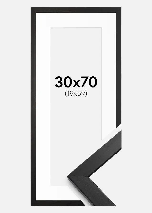 Cadre Stilren Noir 30x70 cm - Passe-partout Blanc 20x60 cm