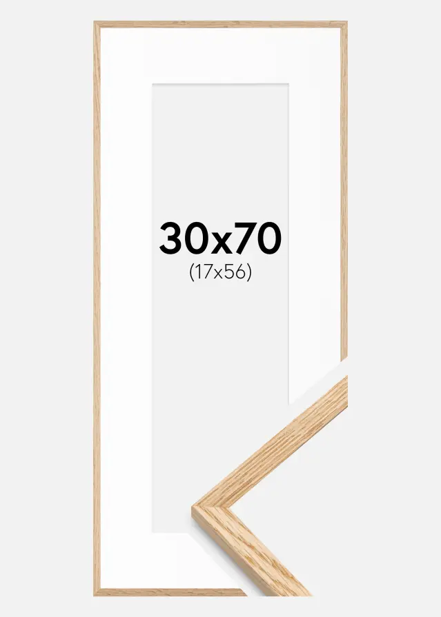 Cadre Mince Chêne 30x70 cm - Passe-partout Blanc 18x57 cm