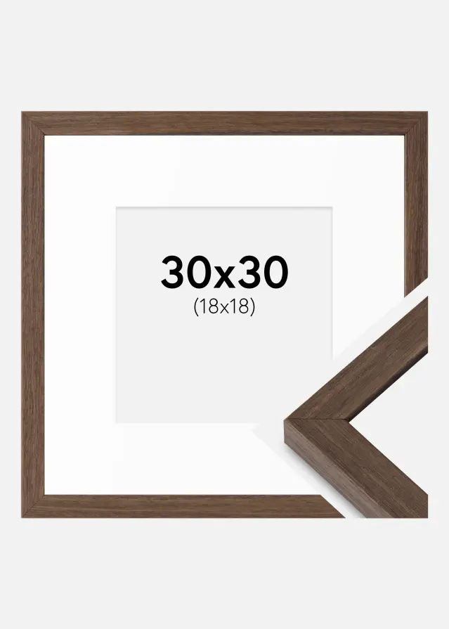 Cadre Hermes Noyer 30x30 cm - Passe-partout Blanc 19x19 cm