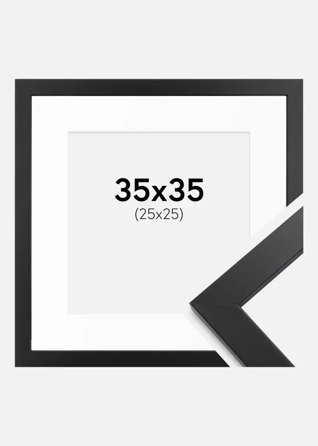 Cadre noir bois 35x35 cm - Passe-partout Blanc 26x26 cm