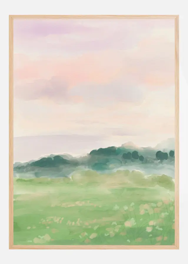Misty Morning Fields Poster