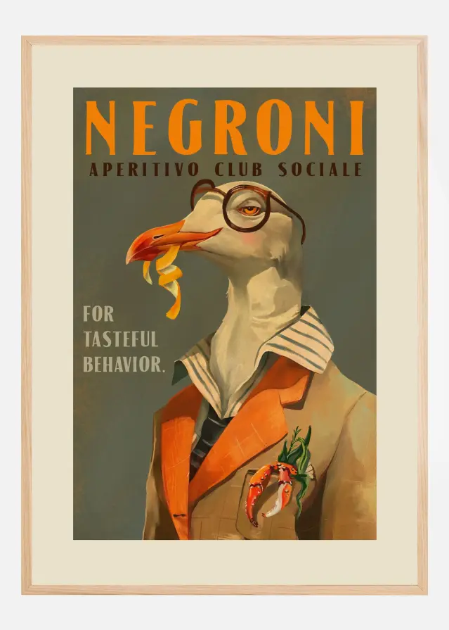 Vintage Art Deco Negroni Poster Of A Fancy Seagull Poster