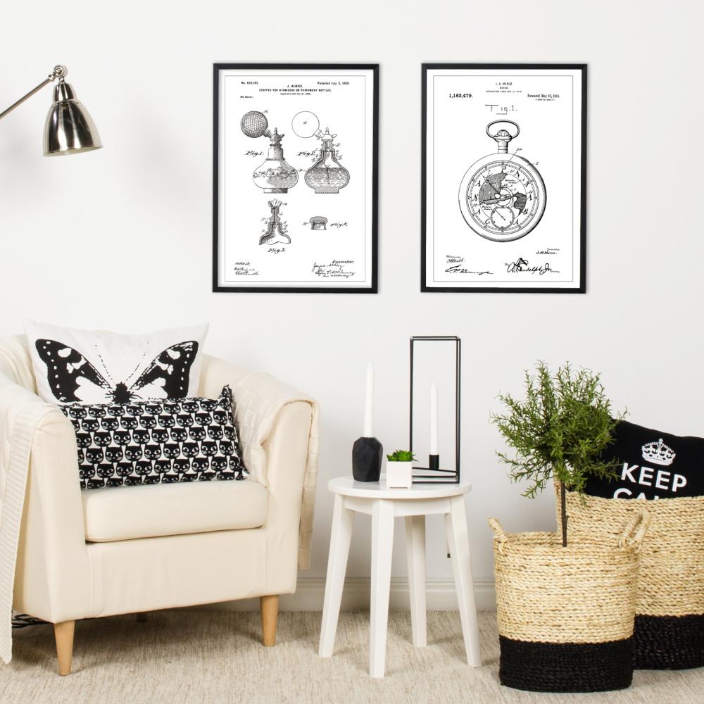 Dessin de brevet - Montre de poche - Blanc Poster