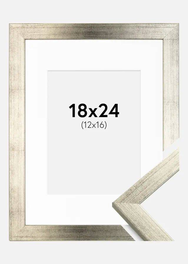 Cadre Stilren Argent 18x24 cm - Passe-partout Blanc 13x17 cm