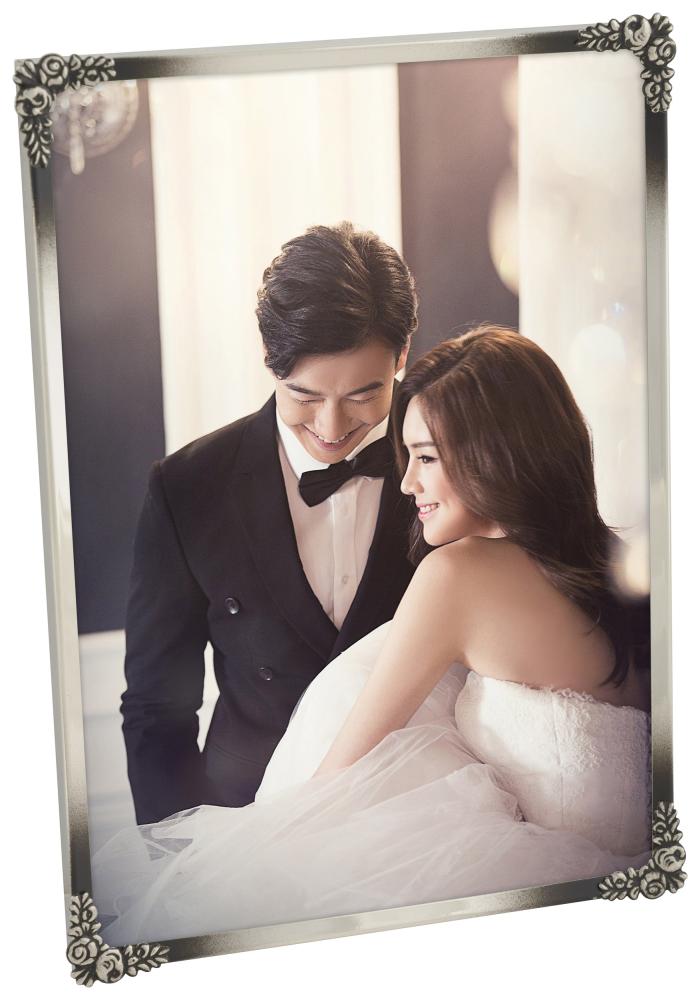 Cadre Roses Métal Argent 10x15 cm