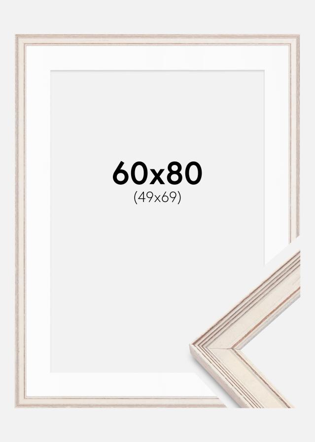 Cadre Shabby Chic Blanc 60x80 cm - Passe-partout Blanc 50x70 cm