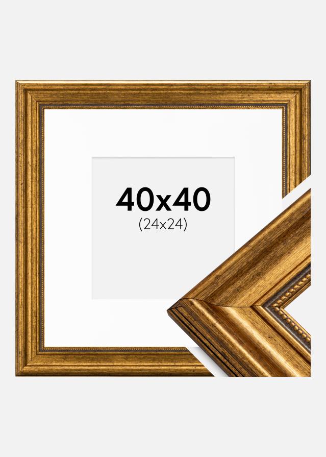Cadre Rococo Or 40x40 cm - Passe-partout Blanc 25x25 cm