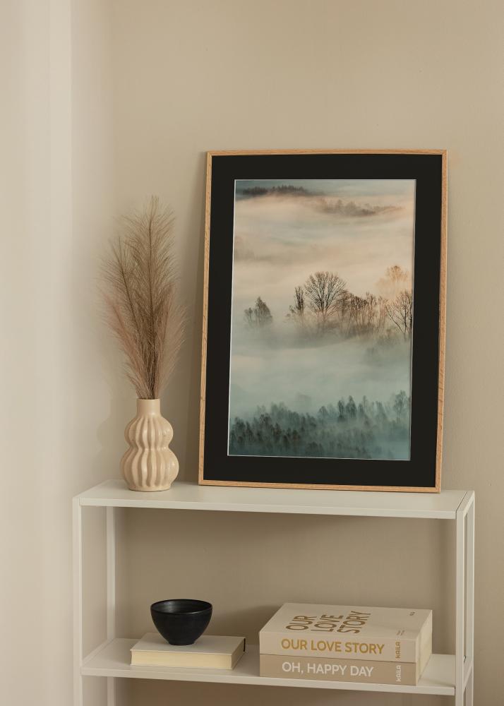 Cadre Mince Chêne 40x50 cm - Passe-partout Noir 27x35 cm