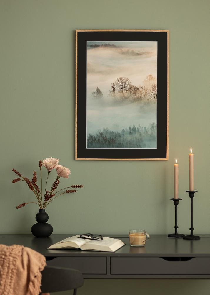 Cadre Mince Chêne 40x50 cm - Passe-partout Noir 27x35 cm