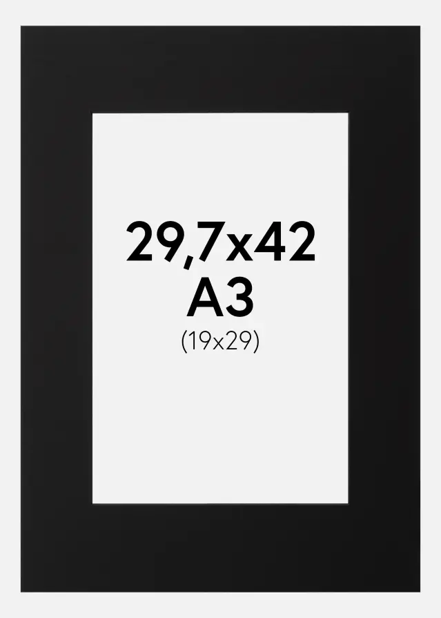 Passe-partout Noir (noyau noir) 29,7x42 cm (A3) (19x29)