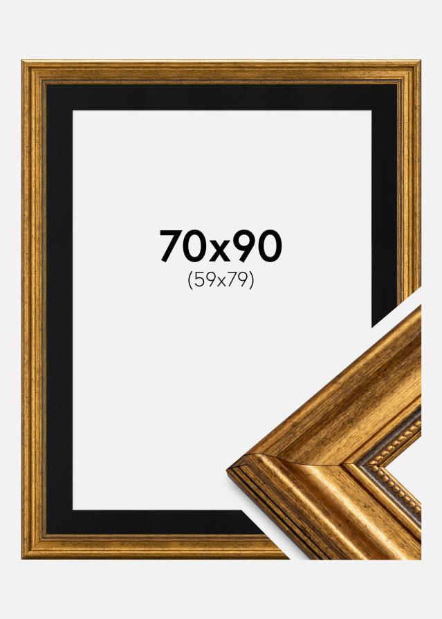 Cadre Rococo Or 70x90 cm - Passe-partout Noir 60x80 cm