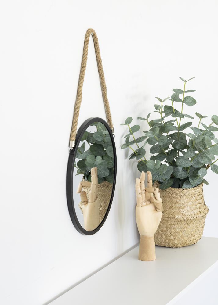 KAILA Miroir rond Rope - Noir diamètre 30 cm