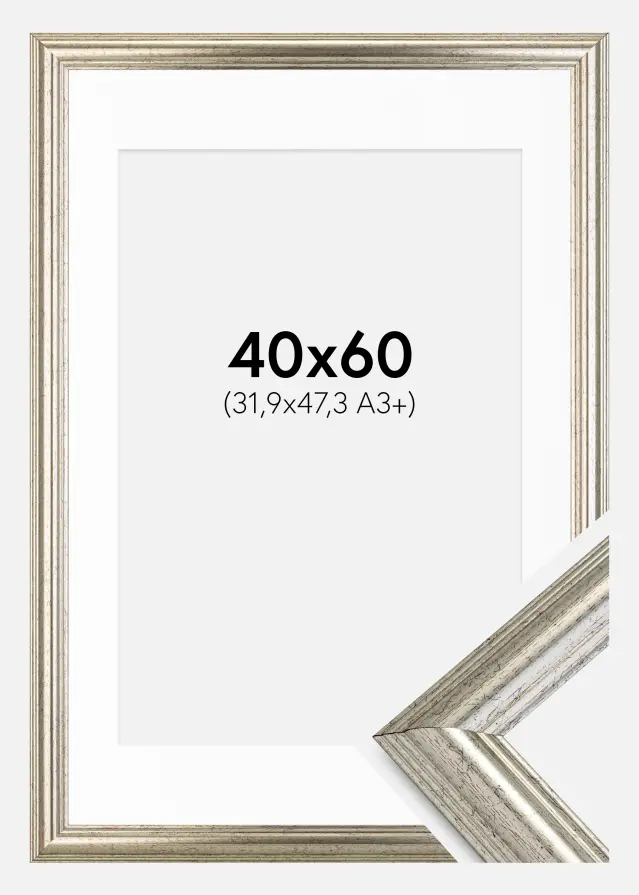 Cadre Västkusten Argent 40x60 cm - Passe-partout Blanc 32,9x48,3 cm (A3+)