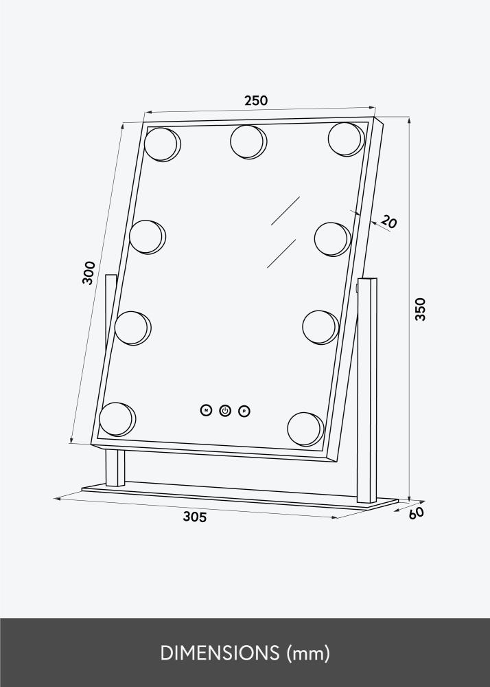 KAILA Miroir de maquillage Hollywood 9 Blanc 25x30 cm