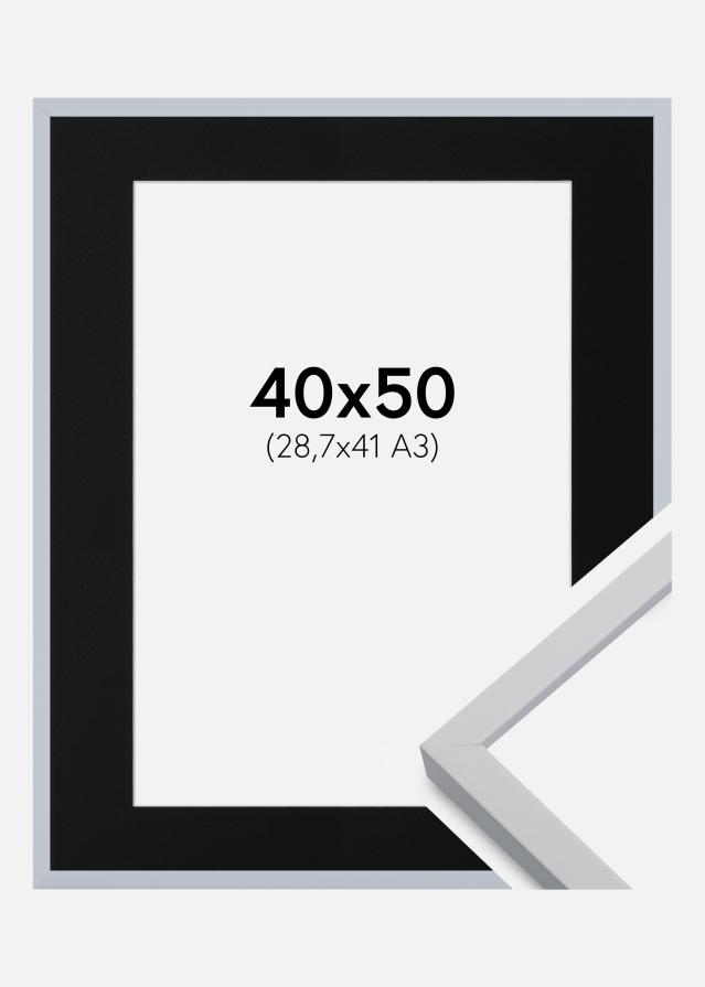 Cadre Oslo Blanc 40x50 cm - Passe-partout Noir 29,7x42 cm (A3)