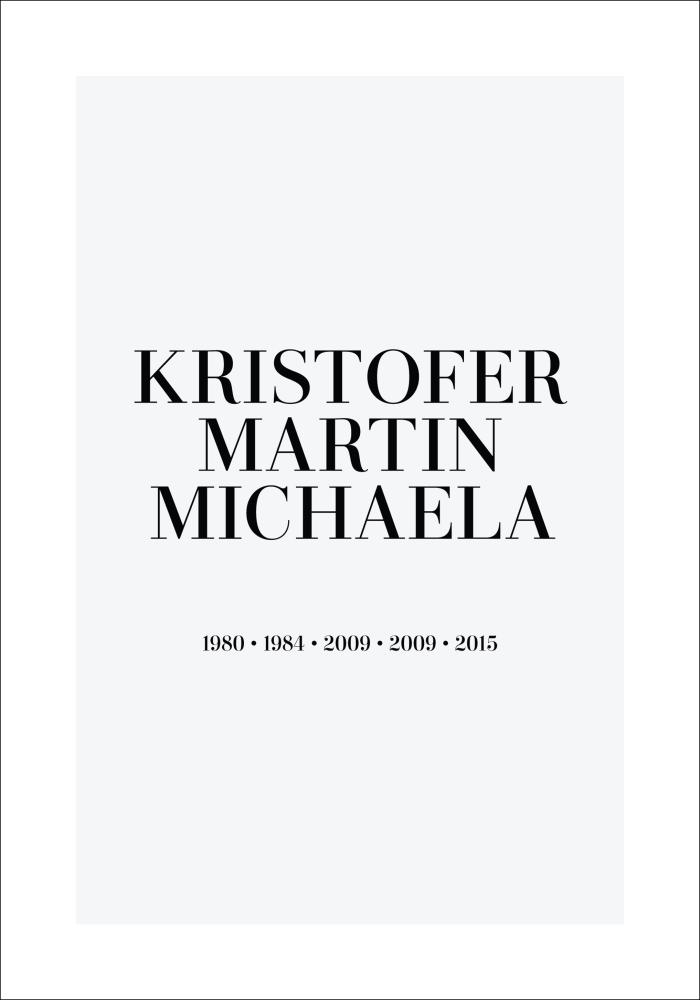 Tableau de famille - 3 noms et années de naissance - Gris