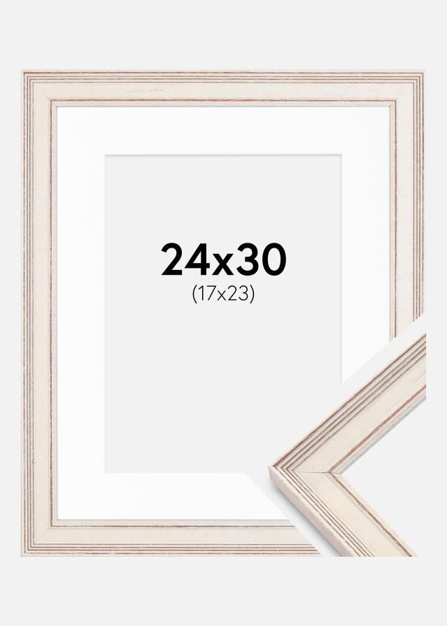 Cadre Shabby Chic Blanc 24x30 cm - Passe-partout Blanc 18x24 cm