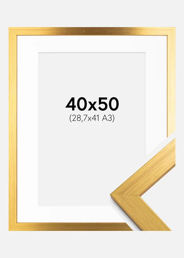 Cadre Gold Wood 40x50 cm - Passe-partout Blanc 29,7x42 cm (A3)