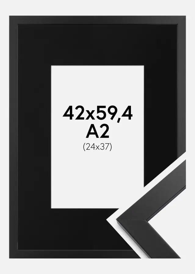 Cadre Black Wood 42x59,4 cm (A2) - Passe-partout Noir 25x38 cm