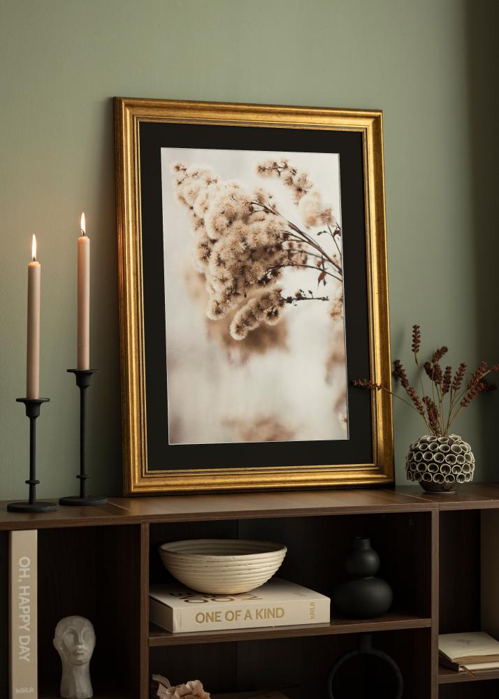 Cadre Rococo Or 30x40 cm - Passe-partout Noir 21x29,7 cm (A4)