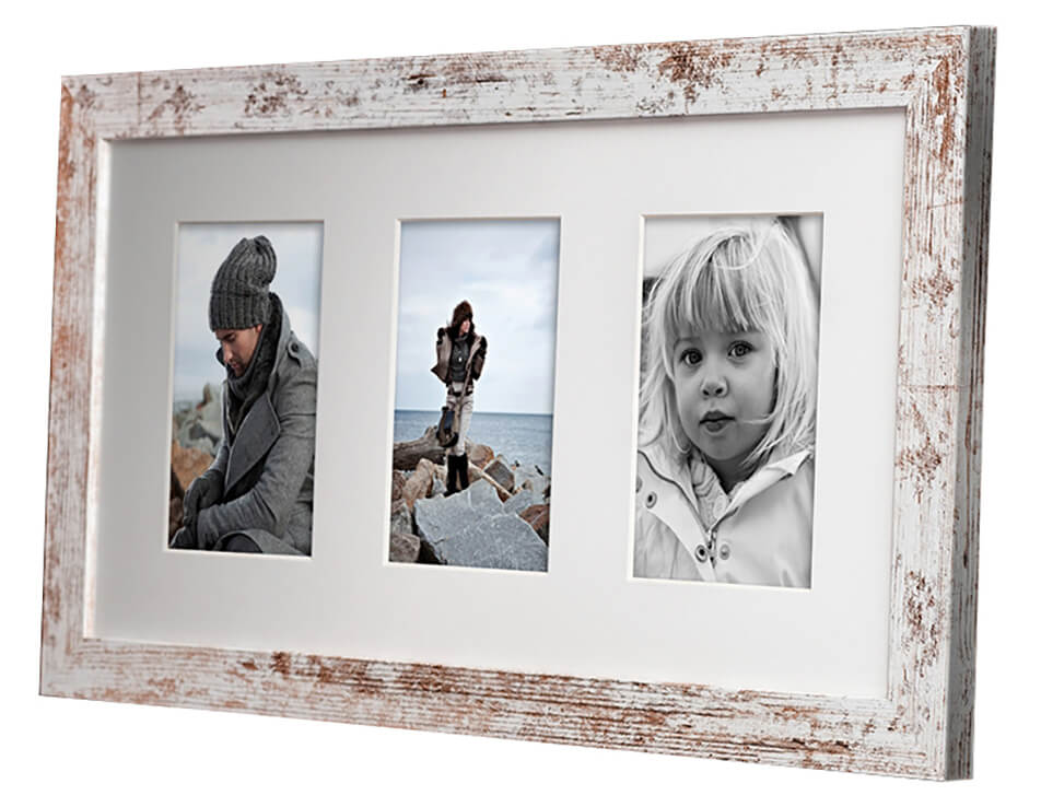 Cadre ple-mle de style rustique avec trois photos de famille dans un environnement extrieur