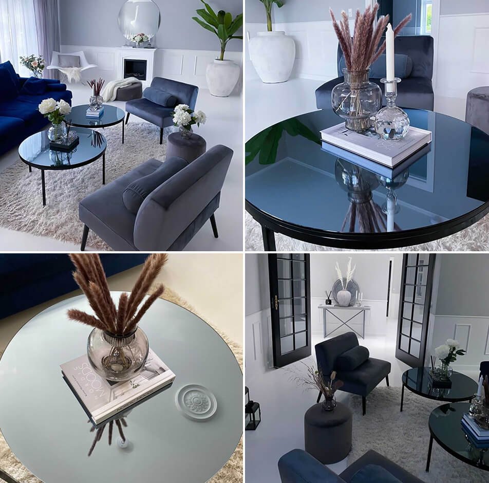 Table miroir - table basse avec verre miroir teinté gris