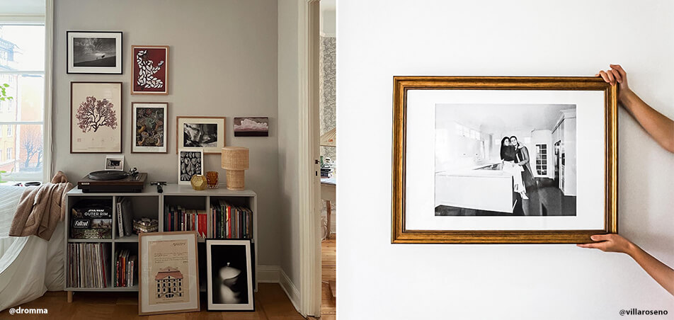 Différents cadres photo dans le salon