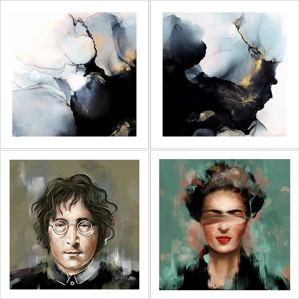Posters aux motifs abstraits - posters avec portraits de Lennon et Kahlo
